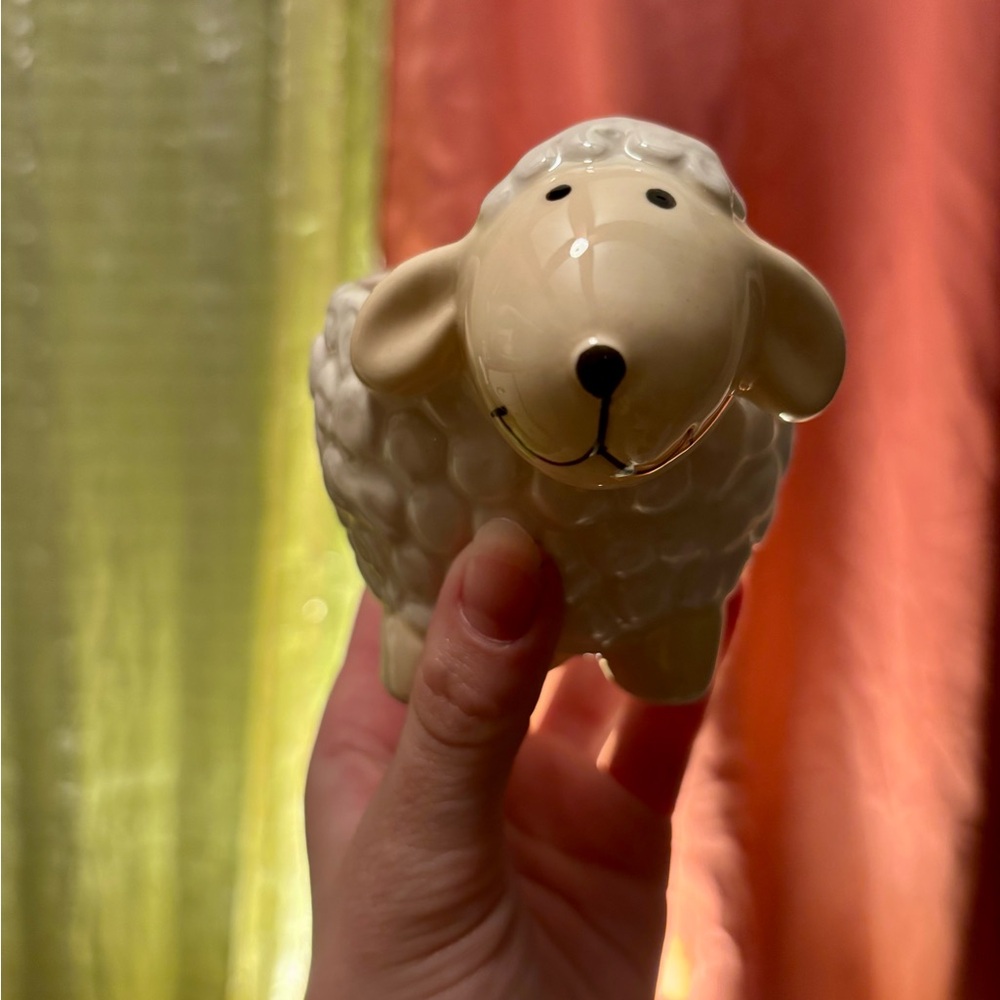 Cream Ceramic Sheep Figurine planter pot